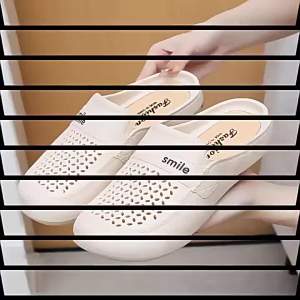 [Free Shipping] WomenS Closed-Toe Slippers For Spring And Summer Suitable For Home And Outdoor Use Breathable Non-Slip PVC Perforated Flat-Heeled Thick-Soled Half-Slippers Sandals Free Shipping