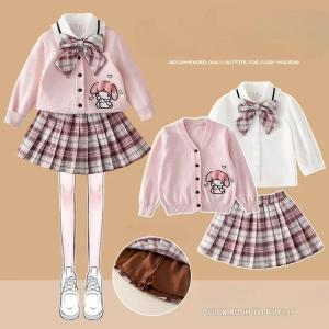 Sanrio My Melody Kuromi Childrens Cosplay JK Skirt New Anime College Style Knitted Cardigan Pleated Skirt Three Piece Set Skirt