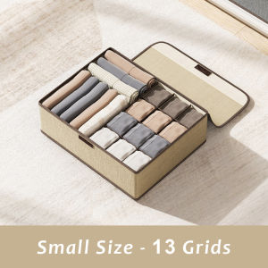 JustLiving 1PC 13/17grids Underwear Storage Organizer Box with Lid Wardrobe Socks Organize Non-woven Fabric Foldable Storage Box Organizer Set Underwear Bra Panies Socks TiesCase Drawer Storage Box Organizer
