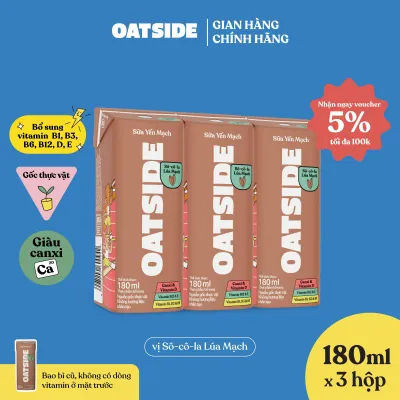 Sữa yến mạch OATSIDE vị Sô-cô-la lúa mạch lốc 180ml x 3 - Không lactose Thơm béo Đậm đà vị sô-cô-la lúa mạch