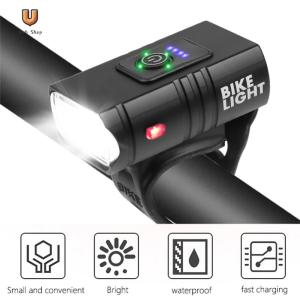 LED Bike Handlebar Flashlight Aluminum Alloy with Tail Light Cycling Headlight IP44 Waterproof Power Display for Night Riding [Ueb Shop]