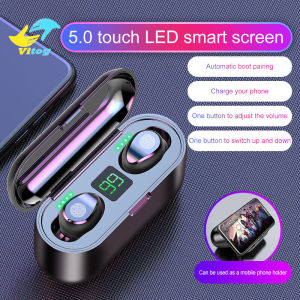 Vitog Original F9 TWS Bluetooth Earphone with MicTouch Control Noise Reduction Wireless Earbuds Waterproof Sports HD Call 5.0 Bluetooth Headset For Huawei Xiaomi Samsung Redmi Vivo Oppo Realme Smartphones/Laptop