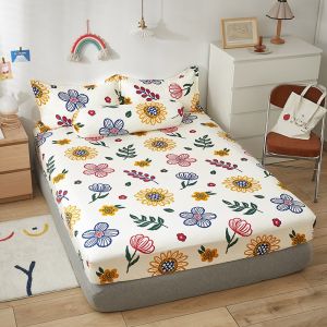 Floral series fitted cadar saiz king murah Cute Fruit Bed Sheet queen/double Bed size sheet Queen/加大膠圈床單 Green/Purple Pillowcase/Bolster Case sarung bantal alas cadar single sarung bantal panjang