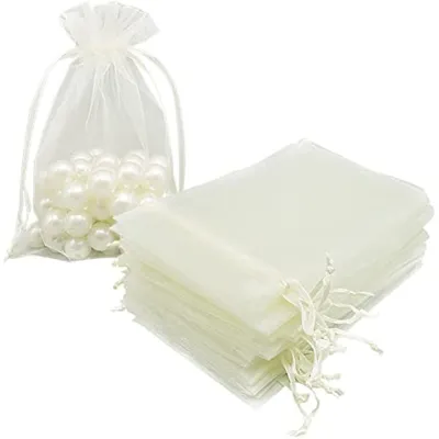 Beige Organza Bags Mesh Jewelry Pouches Candy Drawstring Gift Bags Small Sachet for Christmas Wedding Giveaway