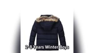 2-8 Years Winter Boys Jacket Thick Keep Warm Lining Plush Detachable Hat Hooded Fur Collar Coat For Kids Children Outerwear2026