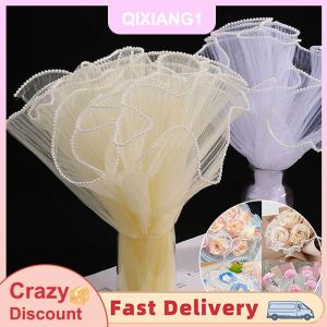 QIXIANG1 28cm x 1m Hoa gói giấy sóng sợi bán hoa Bó hoa bao bì ren lưới bán hoa Bó hoa quà tặng bao bì Nguồn cung cấp