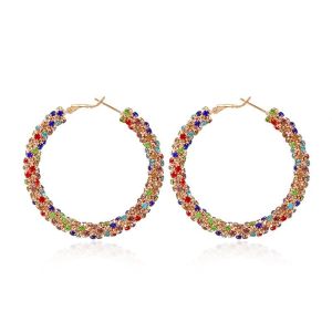 Fashion Simple Niche Design Colorful Diamond Circle Earrings Exaggerated Loop Earrings Diamond Hoop Earrings Women Jewellery