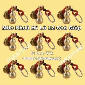 Móc Khóa Hồ Lô Kèm Xu Ngũ Đế Khắc Hình 12 Con Giáp Hộ Mệnh Phong Thủy May Mắn - Treo xe máy oto