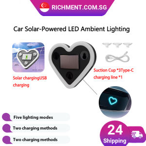 【✅SG Brand】RICHMENT Car Solar Powered LED Heart Ambient Light Solar & USB Charging Multi-Mode Suction Cup Window Atmosphere Lamp