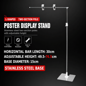 RJQFNG Adjustable POP Poster Stand Stainless Steel TL Type KT Board Display Rack Durable Retractable Tabletop Vertical Sign Holder Retail Shop Market Stall Advertising