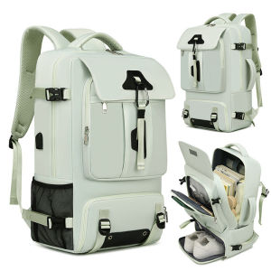 ZTZV 60L Large Capacity Hiking Backpack with Shoe Compartment Outdoor Camping Travel Bag. Black color. Multiple compartments. Adjustable straps. Suitable for hiking and travel.