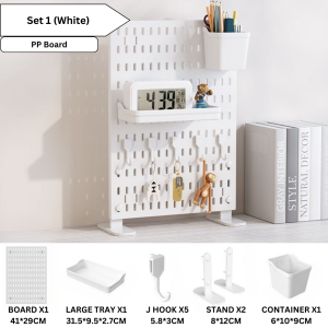 Ready Stock Heavy-Duty Tabletop Standing Pegboard Set Organizer Storage Rack Rak Atas Meja Metal Ikea Style Belajar Holder Hiasan Tray Desktop Simpanan Kemas DIY Aksesori Gaming Streamer Hook Hostel Office Study Room Bedroom Asrama Aesthetic Minimalist