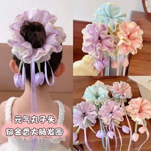 TAMARAH Sweet-style Tulip Hair Scrunchie Floral Multicolor Kids Bun Maker Children Hair Accessories Lightweight Ribbon Hair Tie Dailywear
