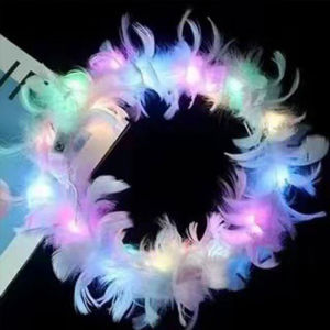 DENOSWIM Girls Headband with Light Lovely Faux Feather Rabbit Ears Hair Hoop 14 Led Light Up Glow Headband for Adults Festival Hallowen Party Headwear