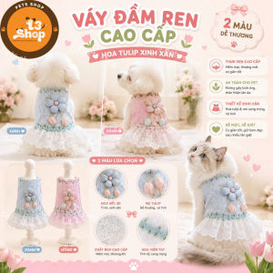 váy đầm cao cấp ren hoa tulip - phong cách tiểu thư dành cho chó mèo - T3 PETS SHOP