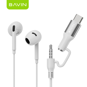 BAVIN HX882 2-in-1 Wired In-Ear Earphones Hi-Res Audio Type-C + 3.5mm Dual Connectors w/ Volume Control & Microphone