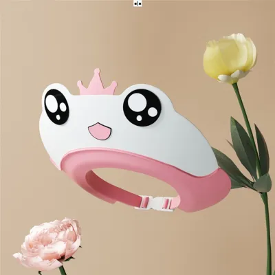 ✈→◦Cute Adjustable Size Shower Cap Frog Shape Waterproof Hair Wash Hat Ear Protection Cartoon Bath Visor Kid Bath◦✈