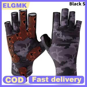 ELGMK ถุงมือตกปลาครึ่งนิ้วถุงมือออกกำลังกายกันต่อยทนต่อการสึกหรอระบายอากาศไม่ลื่นอุปกรณ์ตกปลากลางแจ้ง