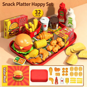 SKISOPGO Burger Family Pretend Play Food Set Hamburger Pizza Fries Fast Food Kitchen Cooking Toy for Kids