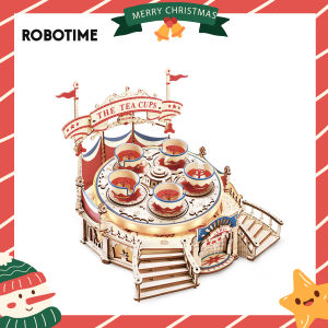 Robotime RokrTilt-A-Whirl DIY Music Box Building Block Amusement Park Series for Kids Adults Easy Assembly 3D Wooden Puzzle EA04