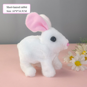 Electric Little White Rabbit Simulation Pet Can Walk Can Bark Can Move Mouth Can Shaking Ears Long-Haired Rabbit Pet Toys