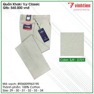 Quần Kaki 100% Cotton 1 Ly Trung Niên Vĩnh Tiến Trơn  Tăm Cao cấp 565. Mẫu D032
