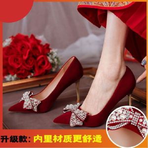 [Free Shipping] New Bridal Shoes That Are Comfortable To Wear Perfect For A Traditional Chinese Wedding (Xiuhe Style) Red Wedding Shoes Versatile For Both Wedding And Everyday Wear WomenS High Heels Wine Red Color