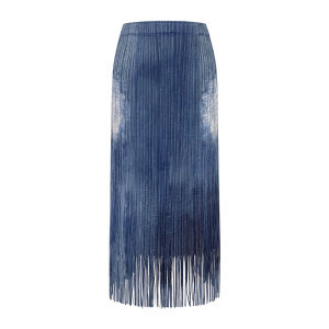 6416 One Size (45-75kg) Female Summer Gradient Denim Color Tassel Top Mid-Length Set Female Commuter Daily Slim Fit Two-Piece Suit [Top And Skirt Sold Separately]]