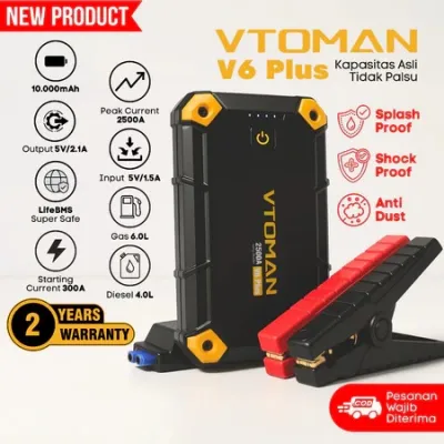 VTOMAN V6 PLUS JUMP STARTER AKI MOBIL MOTOR POWER BANK 10000MAH JUMPER