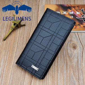 [With Inner Zipper Layer] LEGILIMENS Mens Fashion Embossed Long Wallet Vertical Large Capacity Suit Bag Leather Soft Wallet Long Mens Wallet