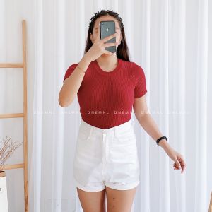 DNEMNLPH Sophie Knitted Top - Trendy Korean Inspired Bangkok Crop Sleeves Basic Plain Casual Elegant Office Stretchable
