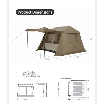 Naturehike Village 6.0 Ridge 2 generation Quick Open Tent 4-6 People Large Capacity family Outdoor Camping Automatic Tent Waterproof Sun protection