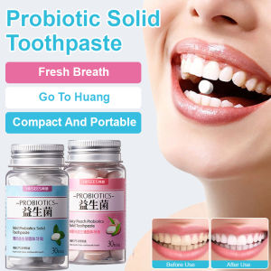 Peach Probiotic Solid Toothpaste Tablets for Fresh Breath and Oral Care Minty Cleaning Tablets Enzymes Enzymatic Cleaning Tablets for Teeth Plaque Removal Toothpaste Tablets