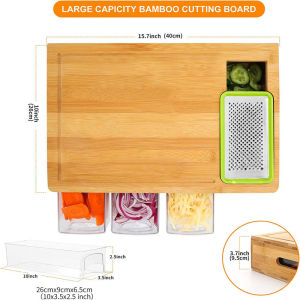 Multifunctional Bamboo Cutting Board Set with Drawer Storage & Grater Kitchen Chopping Board with Shredder