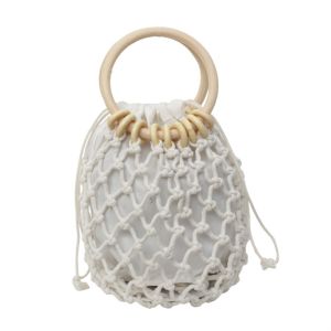 YOCKY Elegant Straw Woven Handbag Weaving Handmade Woven Beach Bag Fashion Korean Style Bucket Tote Bag Lady