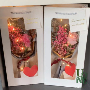 UoneHome พร้อมส่ง♥H049 ช่อดอกไม้แห้ง ดอกไม้สบู่หอม ชุดของขวัญดอกไม้ มีไฟLED พร้อมการ์ด ให้แฟนให้เพื่อน ของขวัญวาเลนไทน์ ถุงช่อดอกไม้สวยๆ