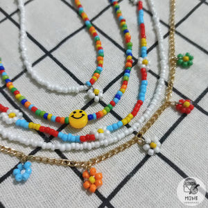 Dây chuyền hạt cườm hoa cúc cầu vồng nhiều màu đơn giản thời trang Vòng cổ mặt cười hot trend Hàn Quốc dễ thương