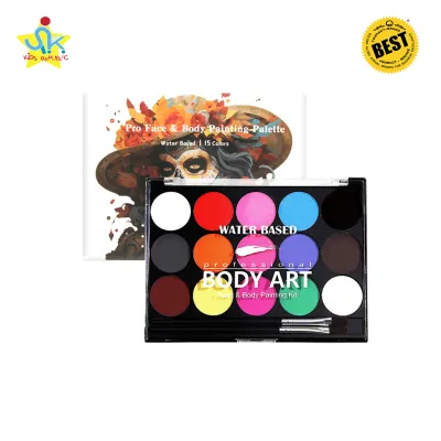 SK Kids Quick-Drying Water-Soluble 15 Colors Body Face Paint With 2 Brushes For Halloween Cosplay Costume Party Art Painting Supplies