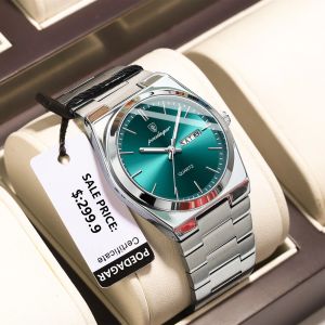 POEDAGAR Casual Watch for Mens Original Luxury Sport Waterproof Luminous Date Week Stainless Steel Male Clock + Box