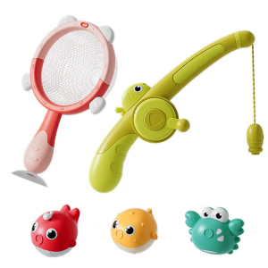 Light Up Bath Play Fishing Toy Magnetic Fishing Rod with Marine Animal Fishing Net For Toddler Fine Motor Skill Training