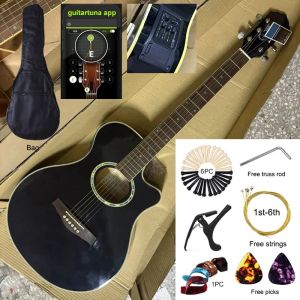 Stocked 41 Inch Electric Acoustic Guitar 6 Strings Full Basswood High Glossy Folk Guitar with EQ with Free Bag Black Color2026