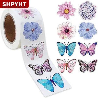 [COD] SHPYHT 500 cái cuộn tinh tế sáng tạo Bướm hoa Sticker đầy màu sắc bướm decals dễ thương trang trí dán văn phòng phẩm quà tặng