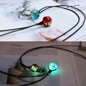 [fenggongshuode] Bracelet for Women Glowing Gem Charm Jewelry Leather Rope Halloween Pendant Hollow Luminous Stone Pendant Necklace Gifts