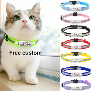 Personalized Reflective Cat Collar Custom Breakaway Cat Collars with Name Tag and Bell Anti-Lost Nameplate Cat Collar for Girls & Boys