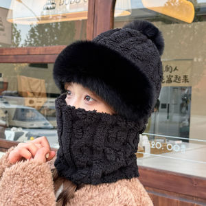 Hat and scarf in one with velvet and thick warm hat Scarf Caps Fleece Cap Neck Warmer