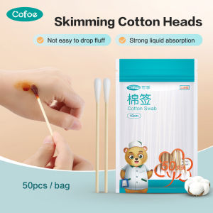 Cofoe 50 Que Tăm Bông y tế 10Cm Dụng Cụ Tăm Bông Một Lần Với Tay Cầm Bằng Gỗ Để Làm Đẹp Trang Điểm Làm Sạch Tai Mũi