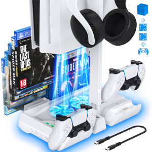 PS5 Cooling Station with Controller Charger and Headset Holder Playstation 5 Vertical Cooling Stand with Cooler FanPS5 Charging Station Playstation 5 Cooling Station