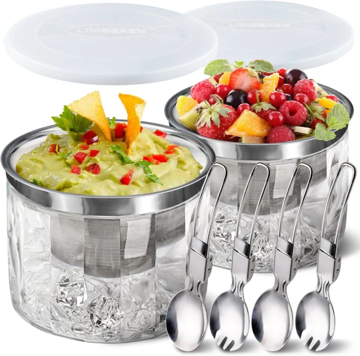 LIMOEASY Chilled Dip Bowl (2 Pack), 25oz Ice Serving Bowl with Lid for  Parties, Cold Serving Dish for Hummus, Salsa, Guacamole, Sauces, Pasta  Lazada