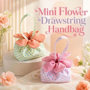 MADEWITH Polka-Dot Flower Drawstring Handbag Canvas Mini Cute Travel Storage Bag Fresh Versatile Floral Makeup Pouch Daily Travel