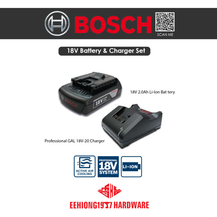EEHIONG1977 Bosch Original 18v 2.0ah Li-Ion Battery+GAL18v-20 Charger ...
